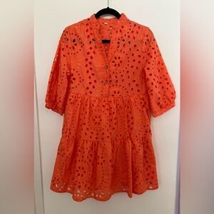 Orange Tiered Puff Sleeve Sundress
